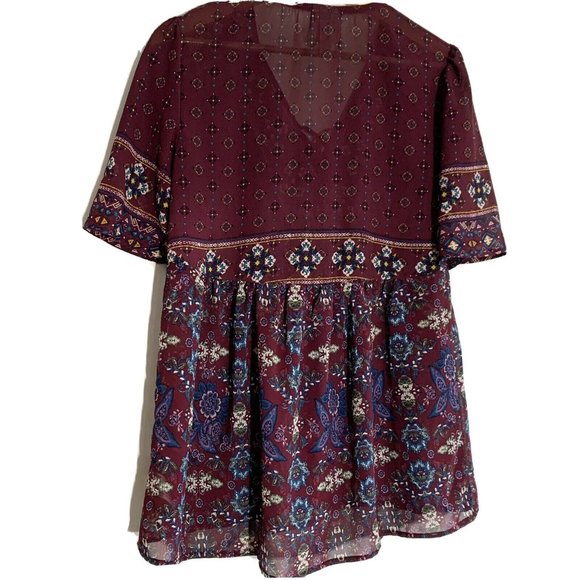 Knox Rose Purple Floral Boho Tasseled Peasant Top - Picture 2 of 4
